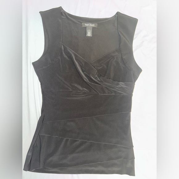 White House Black Market Size S Black Wrap-Look Tiered Top - Picture 1 of 5